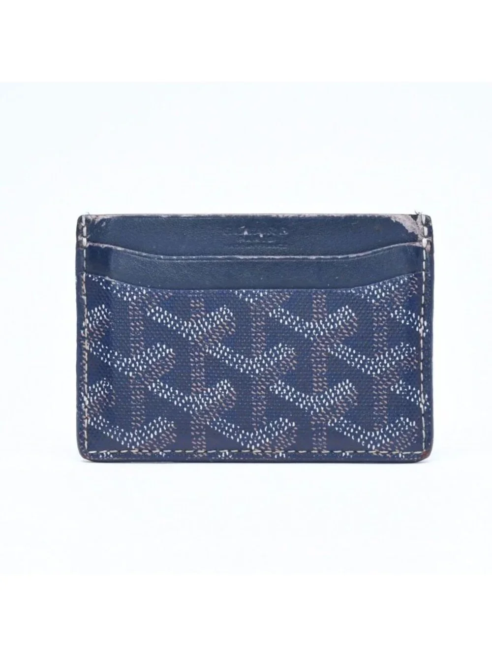 Goyard Saint Sulpice Herringbone Card Case Navy Leather